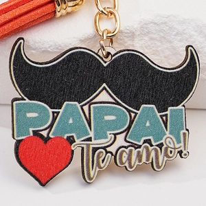 Personalized Papa Mustache keychain with orange tassel and heart charm for Father's Day Gift
