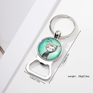 Cute koala metal bottle opener keychain with silver finish and round glass cabochon