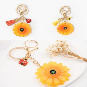 Portachiavi Girasole per Donna Ragazza Pendente Floreale in Resina Creativa Ape Coccinella Charme Nappa Oro Metallo Portachiavi Accessorio per Borsa
