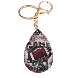 Portachiavi football leopardato con stampa Game Day e anello in metallo dorato
