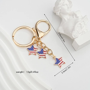 Golden keychain with US flag enamel star pendants and lobster clasp for American Independence Day