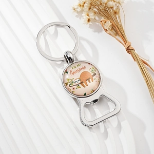 Cute Cartoon Sloth Metal Keychain Bottle Opener For Men Women Silver Polished Zinc Alloy Key Ring Holder Pendant Ornament Gift
