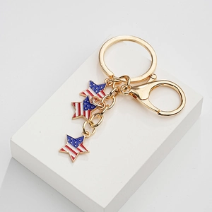 American Flag Keychain Gold Metal Heart Star Shape Pendant Fourth Of July Independence Day Hanging Accessory Gift