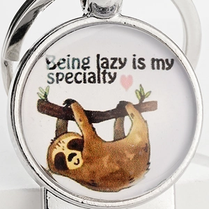 Cute koala metal bottle opener keychain with Being lazy is my specialty text