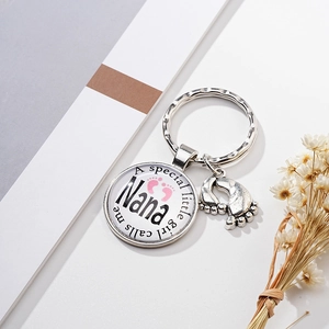 Memorial Metal Keychain Zinc Alloy Glass Time Gem Round Pendant Keyring With English Quotes Butterfly Angel Wings For Mom Grandma