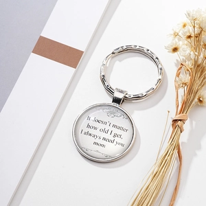 Porte-clés en Métal Rond avec Sentiments Romantiques en Anglais Pendentif Gemme du Temps Citation Inspirante pour Famille Amis Cadeau