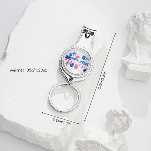Presidents Day silver nail clipper keychain with American flag balloon design on white stones