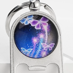 Colorful butterfly glass gem keychain with bottle opener function for bags and cars