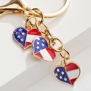 Golden American flag heart pendants keychain with stars and stripes enamel charms