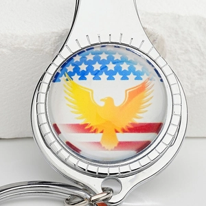 American flag and golden eagle keychain pendant in polished silver zinc alloy