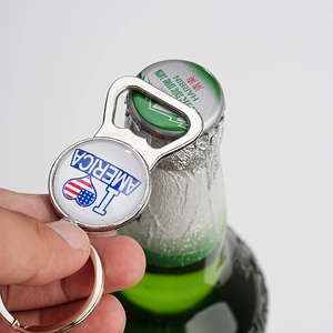 I Heart America metal bottle opener keychain with patriotic flag design for men