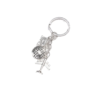 Silver metal airplane and world map keychain with engraved travel pendants for luggage