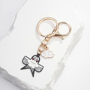 Porte-clés hirondelle en métal de style chinois avec pendentif émail et breloque nuage