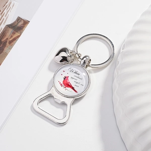 Kardinalvogel Flaschenöffner Schlüsselanhänger Metall Glas Herz Charm Gedenkgeschenk Roter Vogel Schlüsselring Für Familie Freunde