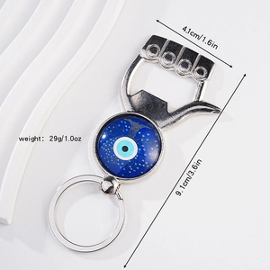 Silver evil eye bottle opener keychain pendant with blue glass dome for Father's Day