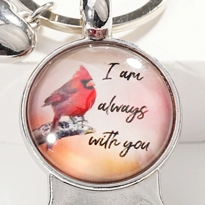 Roter Kardinalvogel Schlüsselanhänger Flaschenöffner aus Edelstahl mit I am always with you