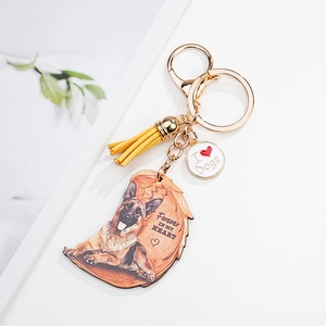 German Shepherd acrylic keychain with yellow tassel and I Heart Dogs metal charm