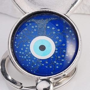 Silver Evil Eye and Tree of Life keychain with blue glass pendant for Father's Day gift