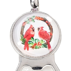 Polierter Edelstahl Kardinalvogel Schlüsselanhänger und Flaschenöffner mit Winterkranz