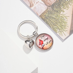 Porte-clés oiseau cardinal avec breloque cœur et citation I am always with you argent