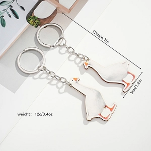 Cute white goose wooden keychain with silver metal ring for bags and accessories