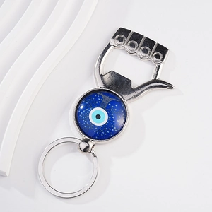Blue Evil Eye glass stone keychain and metal bottle opener tool for Father's Day gift