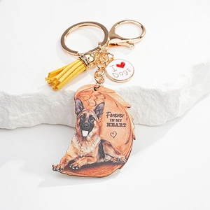 Pet Dog Memorial Keychain Forever In My Heart Slogan Wood Key Ring With Yellow Tassel German Shepherd Corgi Golden Retriever Gift For Pet Lovers