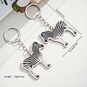 Lot de porte-clés créatifs avec pendentif zèbre en bois et anneaux en métal argenté
