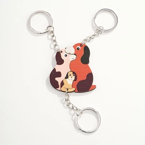 Cute wooden puppy keychain set featuring three cartoon dogs for family gift decor