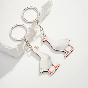 Minimalist Wooden White Goose Keychain Animal Bag Charm For Women Men Cute Goose Key Ring Decorative Pendant Jewelry