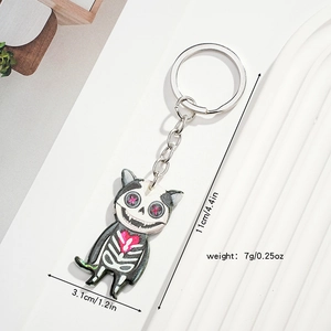 Detailed size specifications of skeleton cat keychain showing 11cm length and 3.1cm width