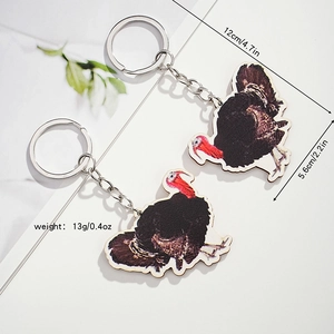 Porte-clés dinde en bois créatif avec motif de plumes et étiquettes de dimensions