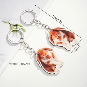 Lot de porte-clés lapin en bois pour couples avec pendentif lapin à oreilles tombantes