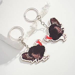 Porte-clés en Bois Dinde de Thanksgiving Créatif Animal Voiture Sac Pendentif Suspendu Ornement de Fête Cadeau