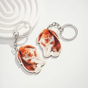 Porte-clés en Bois Lapin Bélier Réaliste Joli Porte-clés en Bois à Imprimé Animal pour Femmes Filles Cadeau d'Anniversaire Ornement Suspendu Décoratif