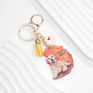 Golden keychain with yellow tassel and Golden Retriever pendant with Forever in my heart text