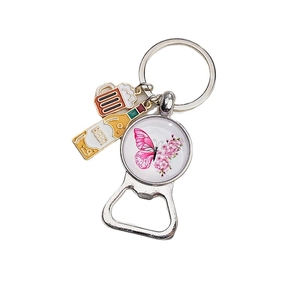 European vintage butterfly glass pendant keychain with integrated bottle opener function
