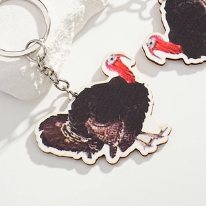 Porte-clés créatif en bois en forme de dinde avec impression colorée pour décor de fête