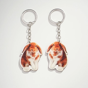 Vue détaillée de porte-clés pour couples avec breloques de lapin bélier réalistes