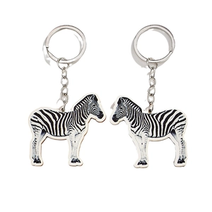 Lot de porte-clés zèbre créatifs en bois avec motif animalier réaliste et anneau