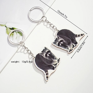 Realistic raccoon keychain pendant with creative wooden animal pattern and dimensions