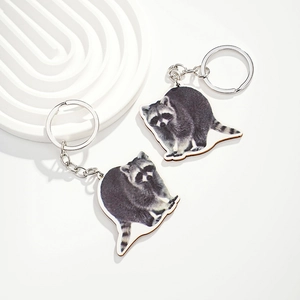 Cute Realistic Raccoon Keychain Wooden Animal Pendant Key Ring Decorative Bag Hanging Ornament For Daily Gift For Animal Lovers