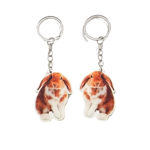Ensemble de porte-clés lapin en bois avec motif réaliste de lapin bélier marron et blanc