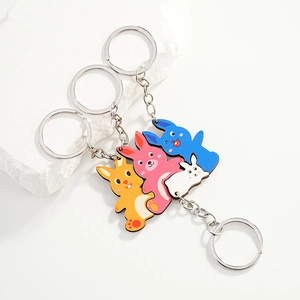 Cartoon Cute Rabbit Wooden Keychain Set Animal Bag Pendant Decoration Accessory For Women Kids Gift