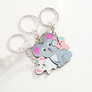 Cute Cartoon Koala Sloth Wood Keychain Printed Animal Key Ring Hanging Ornament For Parents Kids Bag Charm Jewelry Gift