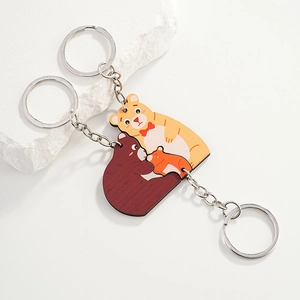 Wooden Bear Family Keychains Parent Child Puzzle Matching Cartoon Animal Keyring For Bags Car Keys Decoration Gift