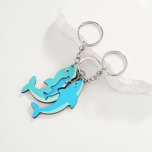 Simpatico Set di Portachiavi in Legno a Forma di Delfino per Bambini Genitore-Figlio Animale Marino Pendente per Borsa Portachiavi in Legno Stampato Gioielli Regalo