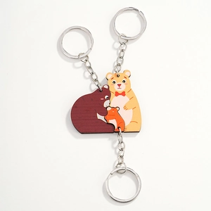 Cute cartoon bear family keychain set with interlocking pieces for parents and child