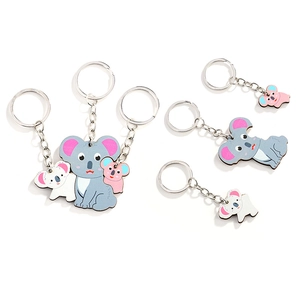 Cute cartoon sloth and koala wooden keychain pendants in gray white and pink sets