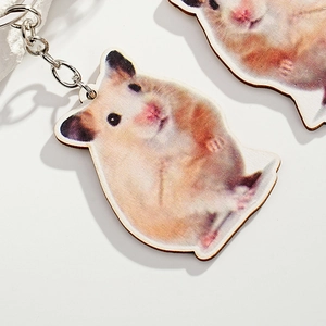 Cute personalized wooden hamster photo keychain with high-definition printing finish